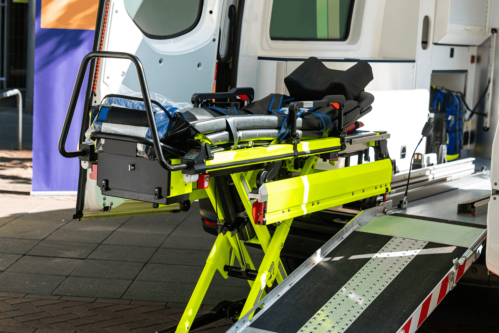 For patients who must lie flat during transit.